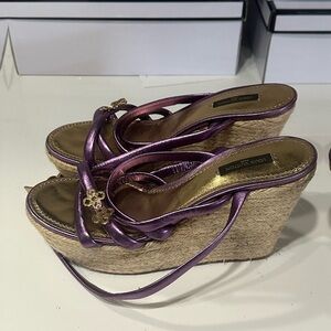 Louis Vuitton Women’s Purple and Gold Wedge Sandals Size 8 US